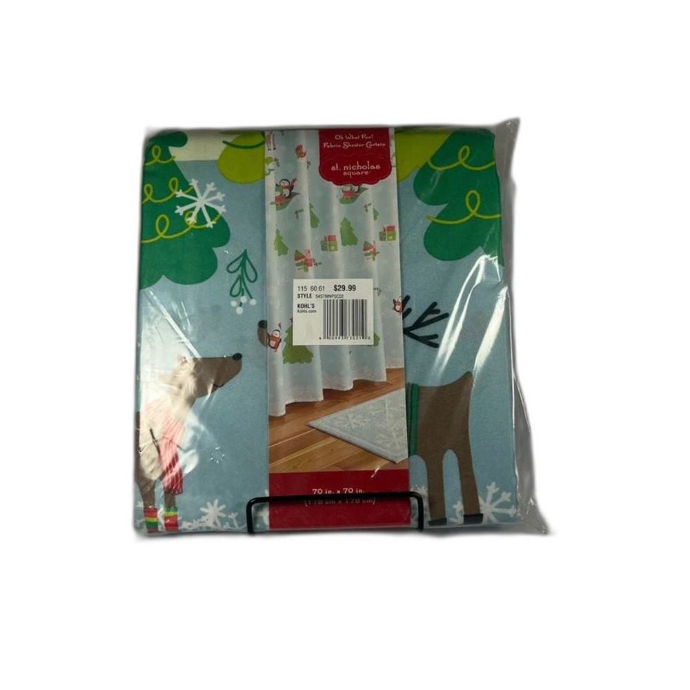 St Nicholas Square Oh What Fun Fabric Shower Curtain Christmas Snowman  Reindeer